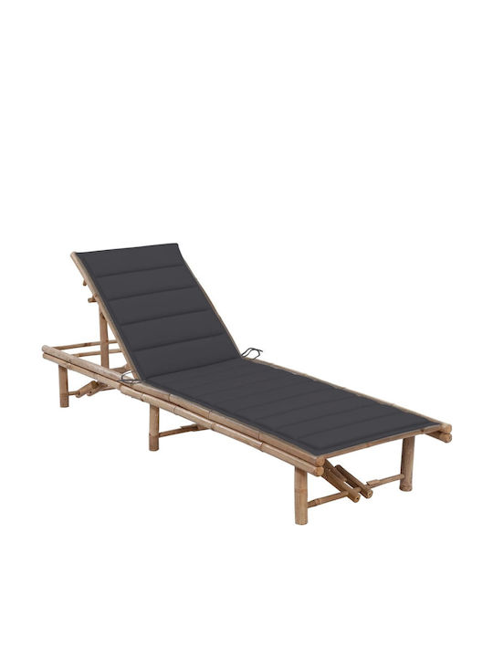 Deckchair Bamboo with Cushion Brown / Charcoal 200x65x30cm.