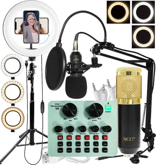 Next Live Streaming & Video Combo Set Σετ Πυκνωτικό Μικρόφωνο XLR Shock Mounted για Φωνητικά σε Χρυσό Χρώμα