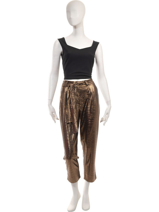 Women's High-waisted Fabric Capri Trousers Gold