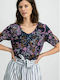Garcia Jeans Women's T-shirt with V Neckline Floral Multicolour