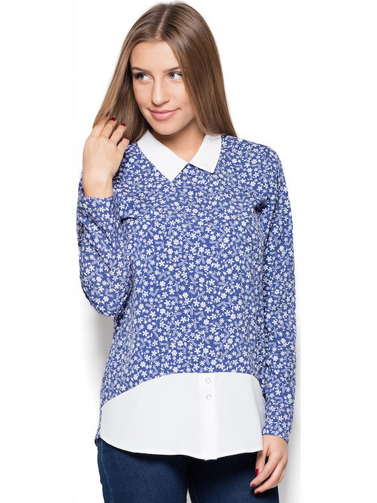 Katrus Long Sleeve Women's Blouse Floral Blue