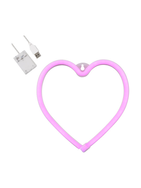 GloboStar Διακοσμητικό Φωτιστικό Καρδιά Neon Μπαταρίας σε Ροζ Χρώμα