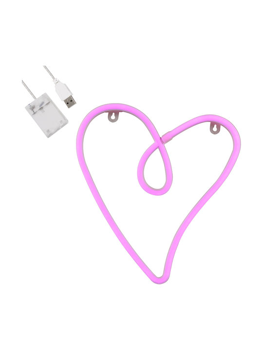 GloboStar Calligraphic Heart Line Διακοσμητικό Φωτιστικό Καρδιά Neon Μπαταρίας σε Ροζ Χρώμα