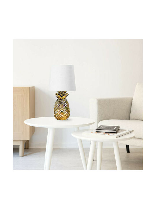 Navaris Pineapple Μεταλλικό Πορτατίφ για Ντουί E14 με Λευκό Καπέλο και Χρυσή Βάση