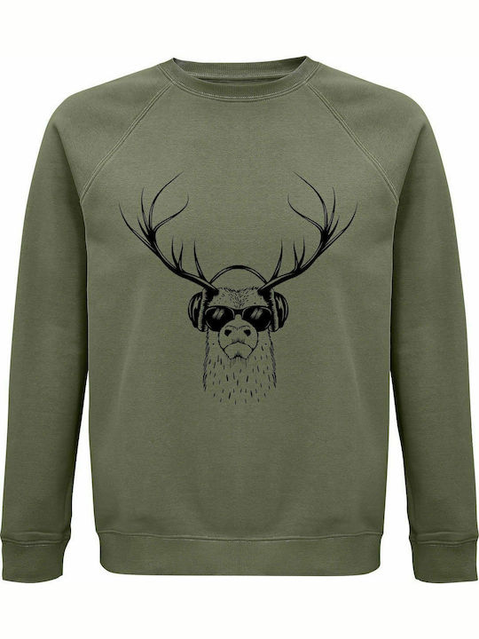 Sweatshirt Unisex, Organic " Animal Deejay ", Khaki