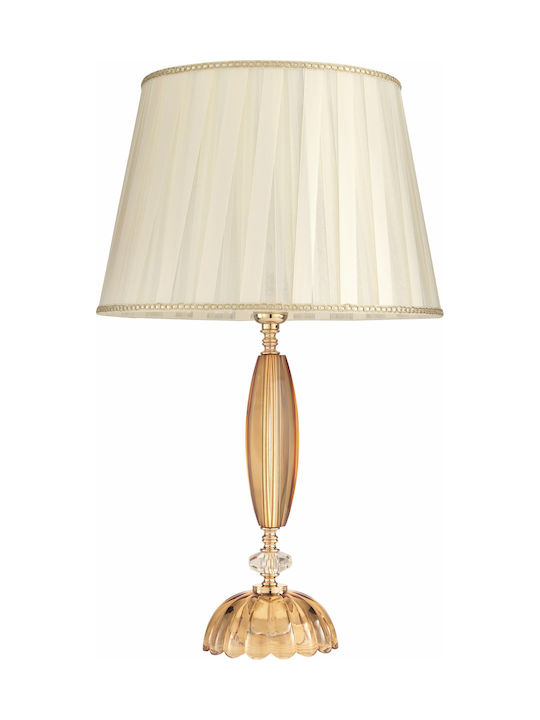 Ondaluce Cecilia Crystal Table Lamp for Socket E27 with Beige Shade and Honey Base