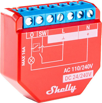 Shelly Plus 1PM Smart Ενδιάμεσος Διακόπτης με Wi-Fi και Bluetooth σε Κόκκινο Χρώμα