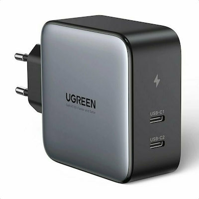 Ugreen Φορτιστής Χωρίς Καλώδιο με 2 Θύρες USB-C 100W Quick Charge 4.0 / Power Delivery Μαύρος (CD254)
