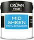 Crown Crown Trade Mid Sheen Vinyl Emulsion Plastic Paint for Interior Use White 5lt