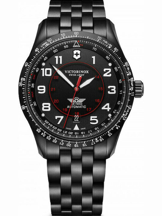 Victorinox Airboss Ανδρικό Ρολόι 42mm Αυτόματο με Μαύρο Μεταλλικό Μπρασελέ