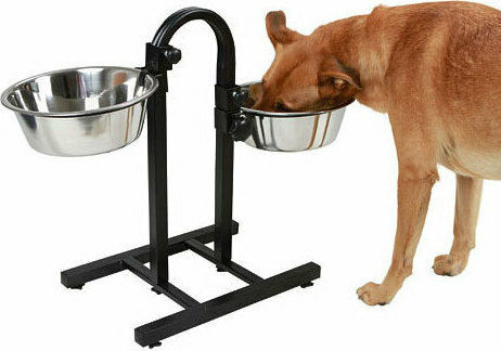 Kerbl Feeding Bar Deluxe Stainless Steel Bowl Food & Water for Dog with Base 2x 2.8lt 52cm in Silver Color