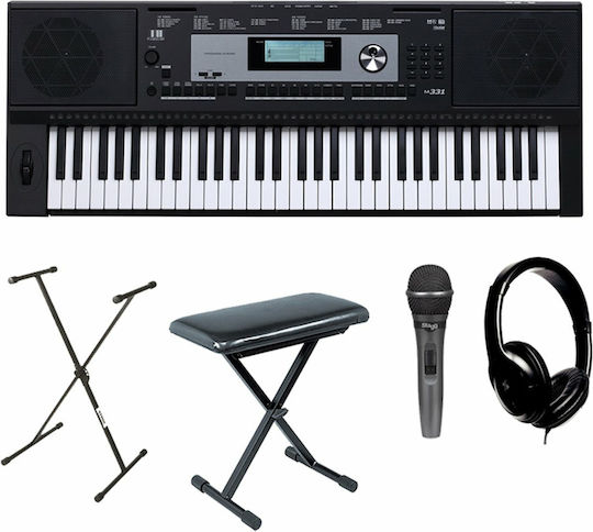 Klavier Klavier M331 mit 61 Dynamischen Tasten mit Befestigungswinkel Schwarz Stand / Bank / Mikrofon / Kopfhörer Bundle