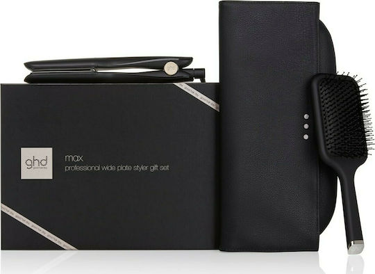 Max Gift Set X009 Hair Straightener with Ceramic Plates & Paddle Brush & Bag)