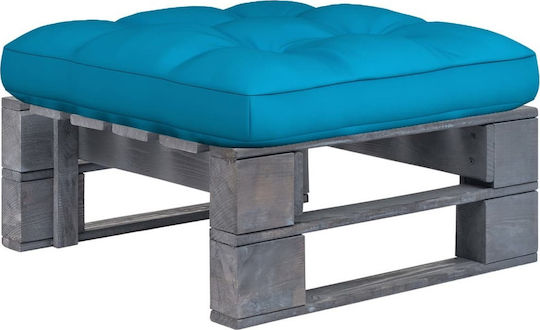 Wooden Cube Outdoor Stool with Cushion Grey / Blue 60x60x25cm