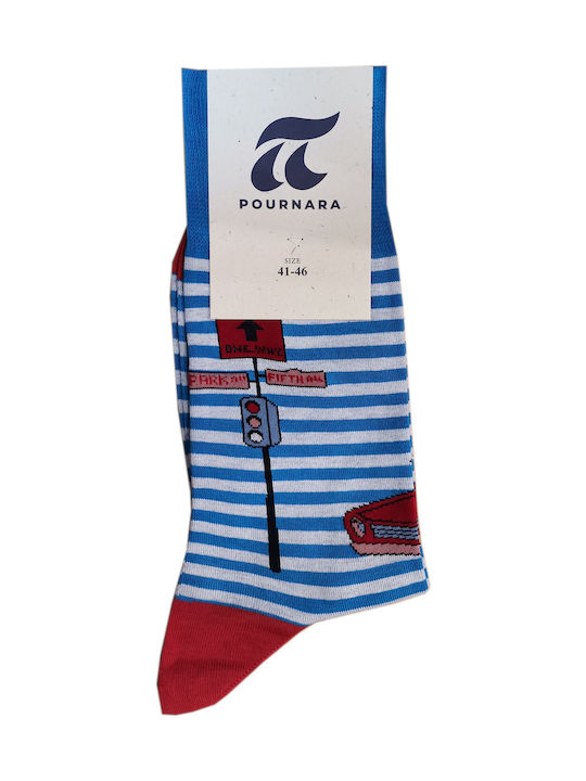 Pournara Men's Patterned Socks Blue