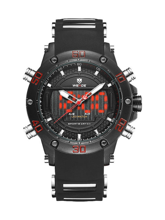 Weide Men's Watch 48mm Battery with Black Rubber Strap