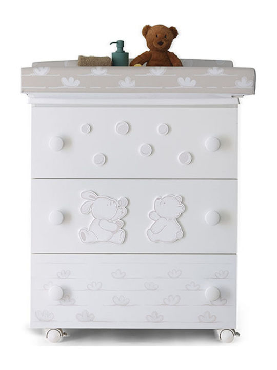 Dodo Baby Kommode mit 3 Schubladen Weiß 76x45x90cm