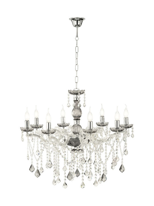 Ondaluce Damasco Candelabru 8xE14 Ø82cm cu Cristale Gri LP.DAMASCO/8-FUME