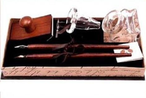 Francesco Rubinato Calligraphy Pen Brown Wooden with Blue Ink
