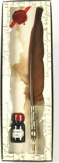 Francesco Rubinato Calligraphy Pen with Feather Brown with Blue Ink