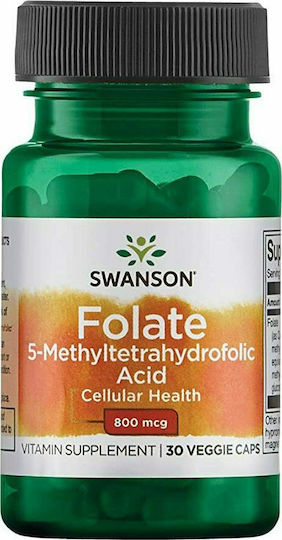 Swanson Folate 5-Methyltetrahydrofolic Acid 800mcg Συμπλήρωμα για την Εγκυμοσύνη 30 φυτικές κάψουλες