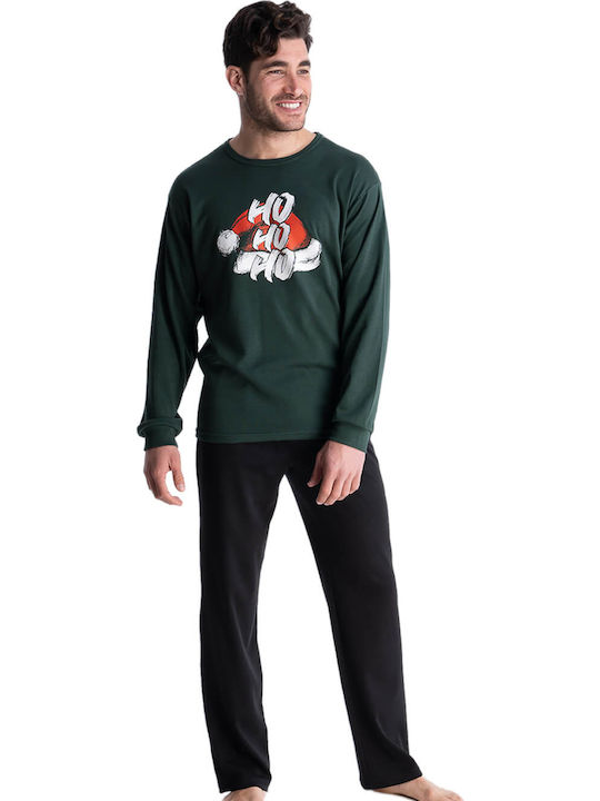 Rachel Ho Ho Ho Men's Winter Cotton Pajamas Set Green