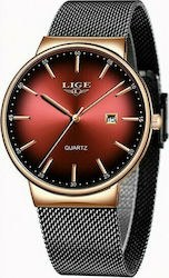 Lige-9938 Pink Gold / Red Women Watch Top Luxury Brand Stainless Steel