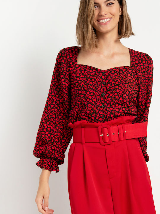 Toi&Moi Women's Blouse Long Sleeve Floral Red