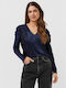 Vero Moda Women's Blouse Long Sleeve with V Neckline Navy Blue