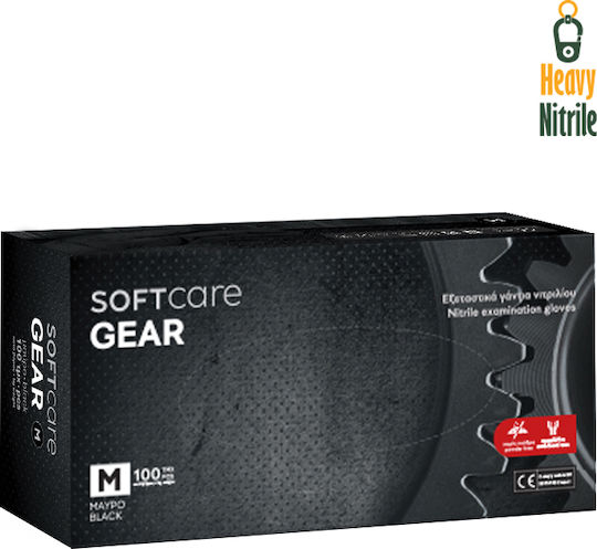 Soft Care Gear Untersuchungshandschuhe Nitril Puderfrei in Schwarz Farbe 100 Stück
