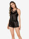 Moongirl Summer Satin Babydoll Black Dots MG285