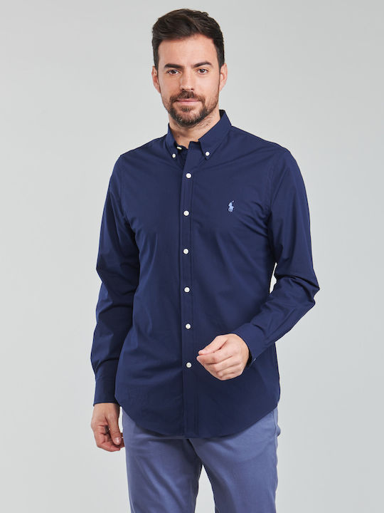 Long-sleeved Cotton Shirt Navy Blue