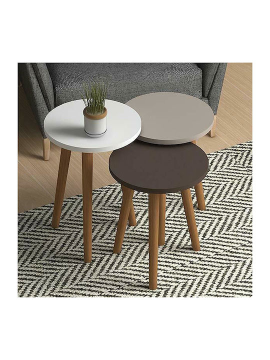 Round Side Coffee Table Soul Wooden White / Cappuccino / Brown 3 Pieces W33.5xL33.5xH46cm