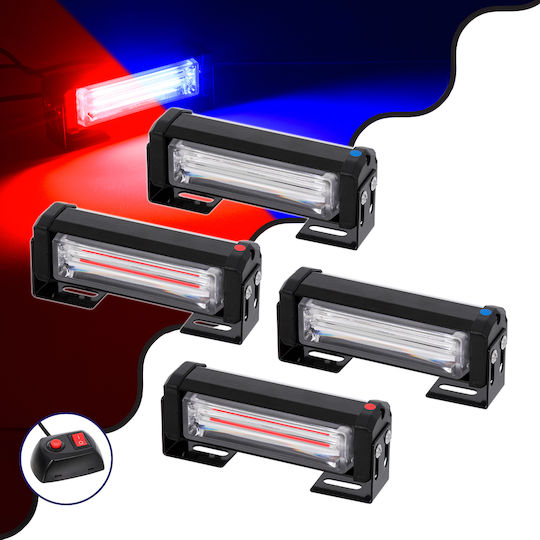 GloboStar Pro Series Waterproof Car Lightbar Police Vehicle Marking Bars for Cars & Trucks 13 Lighting Programs 4pcs LED 10 - 30V 13cm - Red / Blue