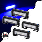 GloboStar Pro Series Μπάρες Σήμανσης Οχήματος Αστυνομίας για Αυτοκίνητα & Φορτηγά 13 Προγραμμάτων Φωτισμού 4τμχ LED 10-30V - Μπλε