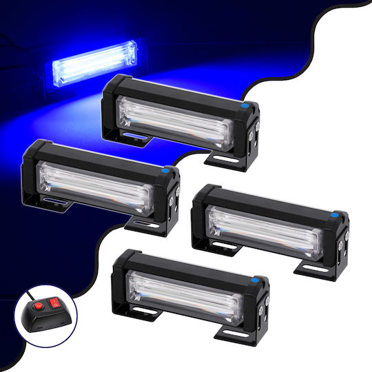 GloboStar Pro Series Μπάρες Σήμανσης Οχήματος Αστυνομίας για Αυτοκίνητα & Φορτηγά 13 Προγραμμάτων Φωτισμού 4τμχ LED 10-30V - Μπλε