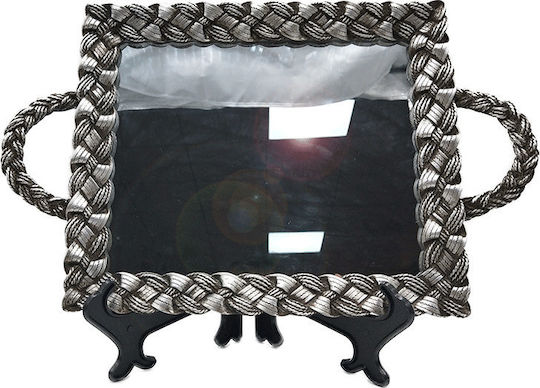 Karvounis Διακοσμητικός Δίσκος Kunststoff Rechteckig mit Spiegel Silver 40x3x24.5cm 1Stück
