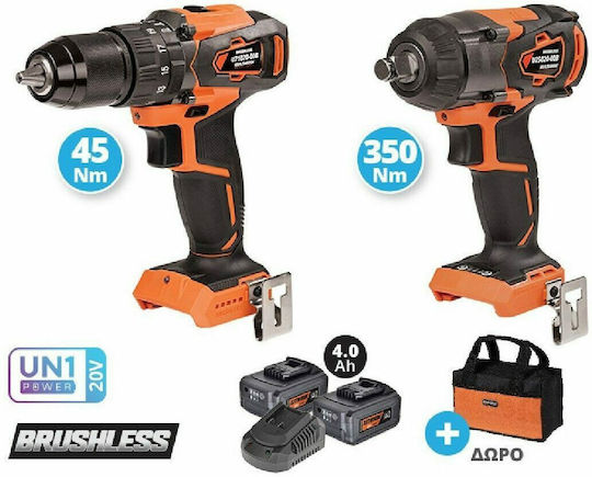 Krausmann US103-24SB Set Bohrer & Schlagschrauber Brushless 20V mit 2 Batterien 4Ah und Hülle