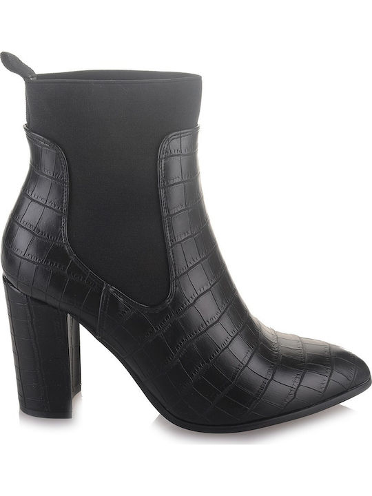Famous Shoes Γυναικεία Chelsea Μποτάκια με Ψηλό Τακούνι Μαύρα