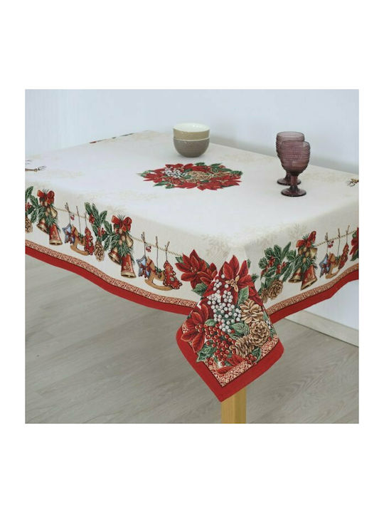 Dimeco 8926 Christmas Tablecloth Fabric Beige L140xW140cm 1pcs