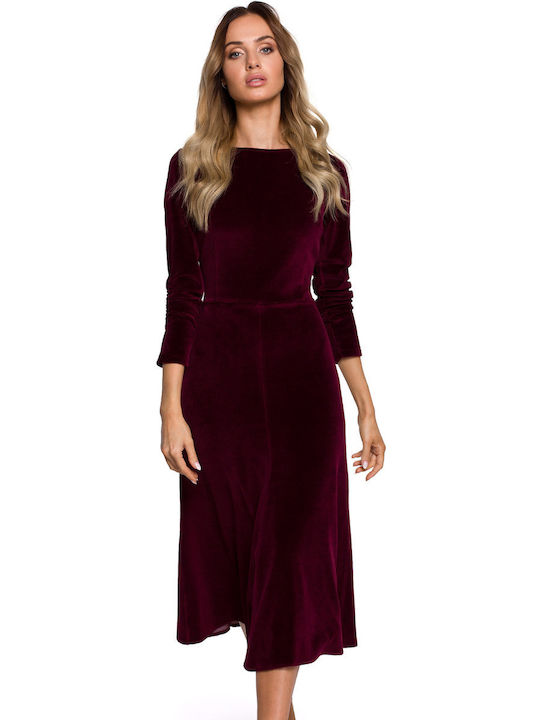 M557 Midi Damenkleid Langärmelig Burgundisch