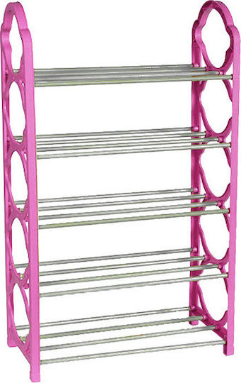 Пластмасов Обувна рафт с 5 рафта Pink / Silver Д42xШ18xВ71см