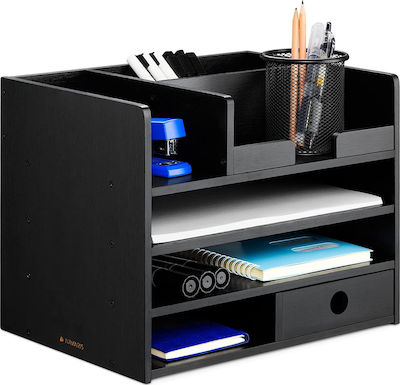 Hölzern Schreibtisch-Organizer Bamboo Desk Organιser in Schwarz Farbe 24x26x33cm.