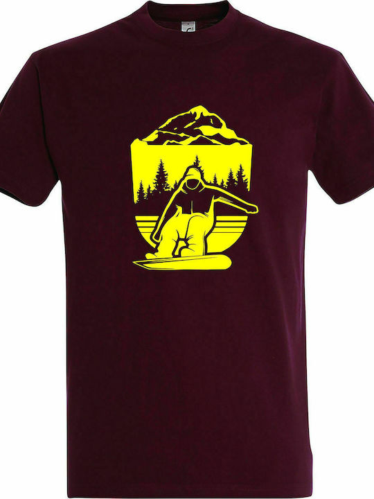 T-shirt Unisex " Snowboarden in den Bergen " Burgund