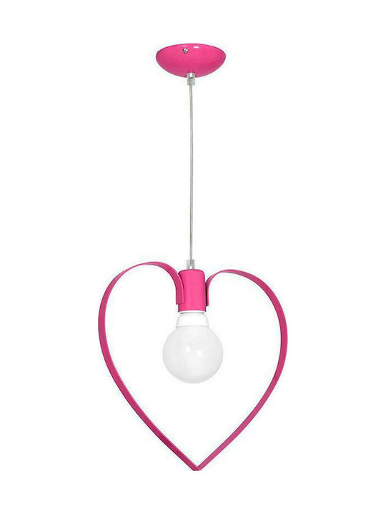 Milagro Love Single Bulb Kids Lighting Pendant Metallic 60W with Drive Size E27 Ροζ