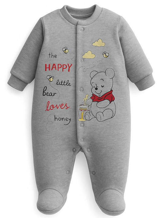 Beboulino Happy Little Bear Body pentru Bebeluși Mânecă lungă Catifea Gri