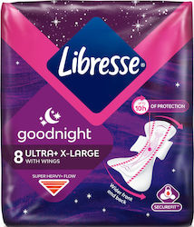 Libresse Goodnight Ultra+ X-Large Σερβιέτες με Φτερά Νυκτός για Αυξημένη Ροή 4 Σταγόνες 8τμχ