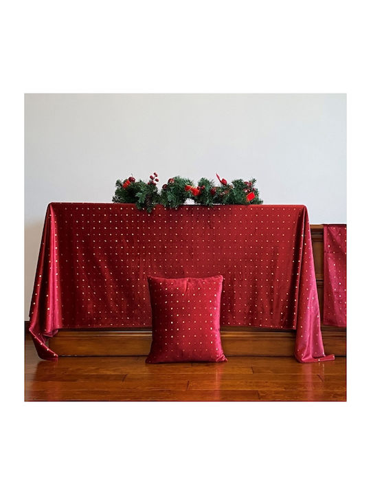 Liolios Home Ornament de Crăciun Față de masă Pătrat Material textil Roșu M100xL100cm 1buc