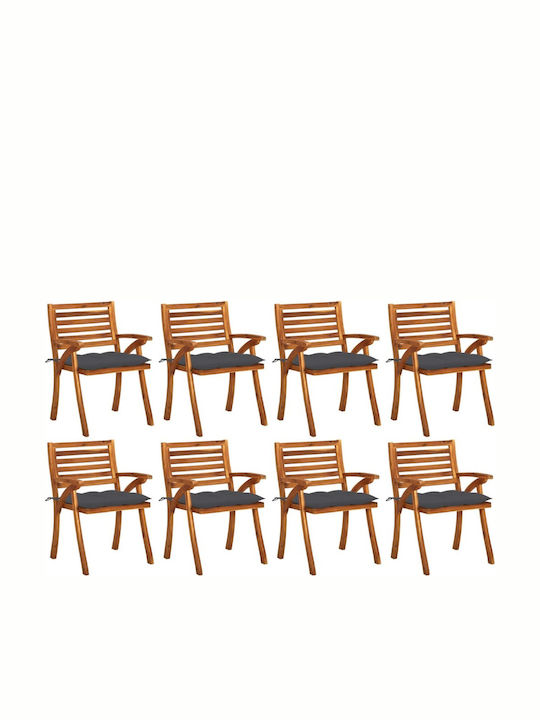Καρέκλα Εξωτερικού Χώρου Ξύλινη Ακακία / Ανθρακί Μαξιλάρι με Μαξιλάρι 8τμχ 59x59x87εκ.