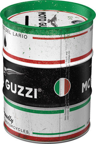 Nostalgic Art Oil Barrel Moto Guzzi - Italian Motorcycle Oil Money Box Metal Multicolored 10x10x13cm